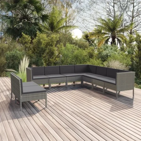 Garden furniture set 9 pieces and gray synthetic rattan cushions by vidaXL, Garden sets - Ref: Foro24-3094470, Price: 807,19 ...