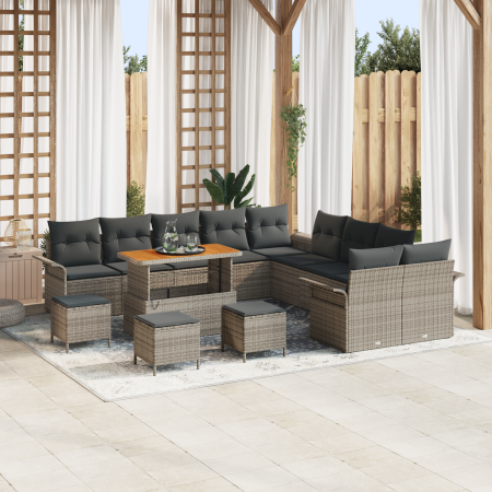 Conjunto de 14 piezas de sofás de jardín con cojines grises de ratán sintético y acacia de , Sofás de exterior - Ref: Foro24-...