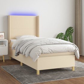 Cama box spring colchón y luces LED tela crema 100x200 cm en Camas y somieres | Comprar online en Foro24