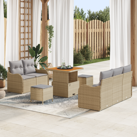 Conjunto de Sofá de Jardín de 8 Piezas con Cojines Beige Poliratán Acacia de , Sofás de exterior - Ref: Foro24-3362207, Preci...