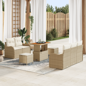 Set de Sofá de Jardín de 8 Piezas con Cojines Beige de Ratán Sintético Acacia de , Sofás de exterior - Ref: Foro24-3362211, P...