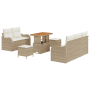Set de Sofá de Jardín de 8 Piezas con Cojines Beige de Ratán Sintético Acacia de , Sofás de exterior - Ref: Foro24-3362211, P...