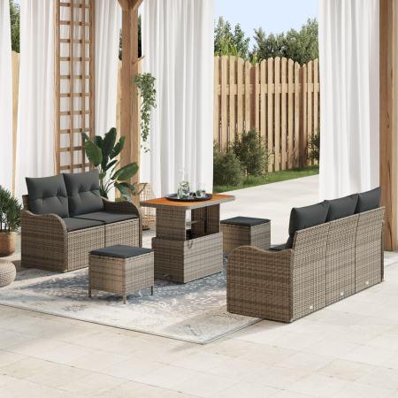 Conjunto de Sofás de Jardín de 8 Piezas con Cojines Gris Ratán Polímero Acacia de , Sofás de exterior - Ref: Foro24-3362213, ...