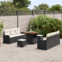 Juego de Sofás de Jardín de 9 Piezas con Cojines Negro Poliratán Acacia de , Sofás de exterior - Ref: Foro24-3362215, Precio:...