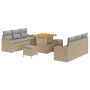 Conjunto de Sofá de Jardín de 9 Piezas con Cojines Beige Poliratán Acacia de de , Sofás de exterior - Ref: Foro24-3362217, Pr...
