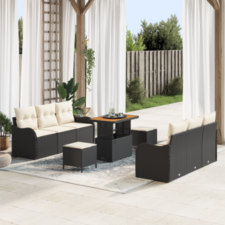 Juego de Sofá de Jardín de 9 Piezas con Cojines Negro Poliratán Acacia de , Sofás de exterior - Ref: Foro24-3362220, Precio: ...
