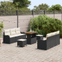 Juego de Sofá de Jardín de 9 Piezas con Cojines Negro Poliratán Acacia de , Sofás de exterior - Ref: Foro24-3362220, Precio: ...
