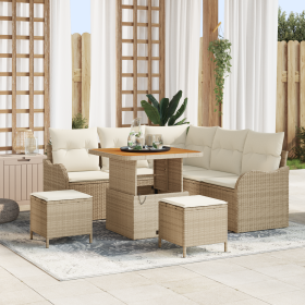 Conjunto de Sofá de Jardín  de 8 Piezas con Cojines Beige de Ratán Poliéster Acacia