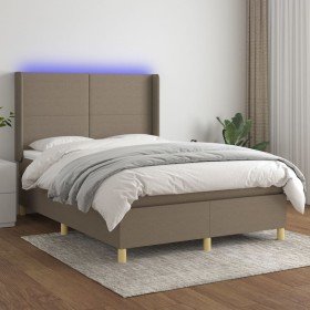 Cama box spring colchón y luces LED tela gris taupe 140x190 cm Cama box spring colchón y luces LED tela gris taupe 140x190 cm