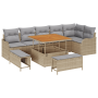 Set de Sofá de Jardín de 9 Piezas con Cojines Beige de Ratan y Acacia de , Sofás de exterior - Ref: Foro24-3362277, Precio: 6...