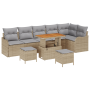 Conjunto de Sofá de Jardín de 9 Piezas con Cojines Beige Poliratán Acacia | Foro24.es | Tu tienda online para hogar, jardín y más Foro24.es
