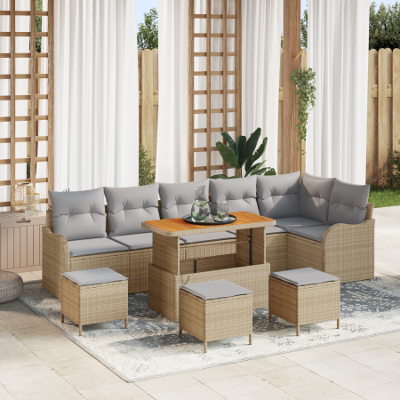 Conjunto de Sofá de Jardín de 10 Piezas con Cojines Beige Ratán Poliéster Acacia | Foro24.es | Tu tienda online para hogar, jardín y más Foro24.es
