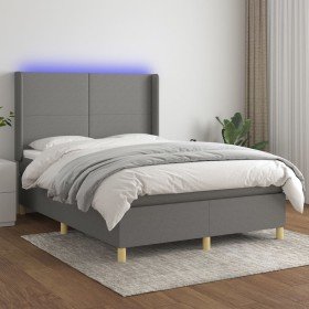 Cama box spring colchón y luces LED tela gris oscuro 140x200 cm Cama box spring colchón y luces LED tela gris oscuro 140x200 cm