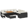 Set de Sofás de Jardín de 13 Piezas con Cojines Ratán Poliéster Negro Acacia de , Sofás de exterior - Ref: Foro24-3362315, Pr...