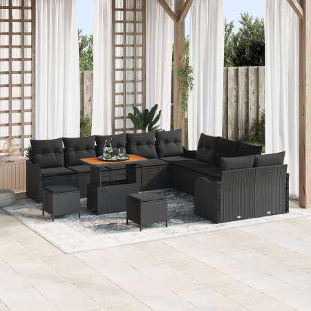 Conjunto de Sofá de Jardín de 13 Piezas con Cojines Negro Poliratán de , Sofás de exterior - Ref: Foro24-3362324, Precio: 875...
