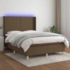 Cama box spring colchón luces LED tela marrón oscuro 140x200cm Cama box spring colchón luces LED tela marrón oscuro 140x200cm