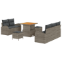Conjunto de Sofá de Jardín de 8 Piezas con Cojines de Poliratán Gris y Acacia de , Sofás de exterior - Ref: Foro24-3362338, P...
