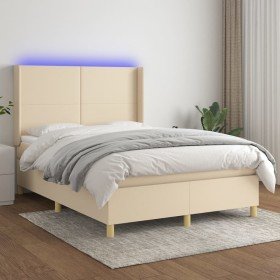 Cama box spring colchón y luces LED tela crema 140x200 cm en Camas y somieres | Comprar online en Foro24
