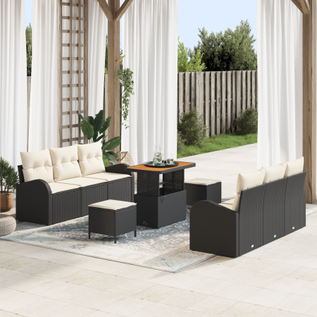 Juego de Sofá de Jardín  de 9 Piezas con Cojines Negro Poliratán Acacia | Foro24.es | Tu tienda online para hogar, jardín y más Foro24.es
