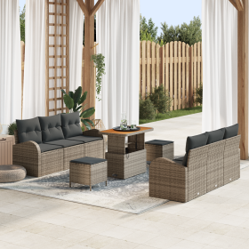 Juego de Sofá de Jardín de 9 piezas con Cojines Gris Poliratán Acacia de , Sofás de exterior - Ref: Foro24-3362353, Precio: 6...