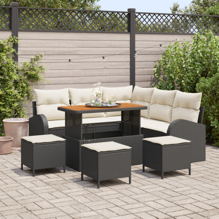 Conjunto de sofá de jardín de 9 piezas con cojines Ratán sintético negro Acacia | Foro24.es | Tu tienda online para hogar, jardín y más Foro24.es
