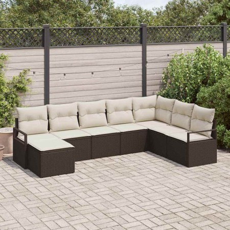 Conjunto de sofá de jardín 8 pcs Marrón Poliratán