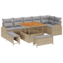Conjunto de Sofá de Jardín de 9 Piezas  con Cojines Beige Poliratán Acacia | Foro24.es | Tu tienda online para hogar, jardín y más Foro24.es