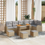Juego de Sofá de Jardín de 10 Piezas con Cojines Beige de Poliratán y Acacia de , Sofás de exterior - Ref: Foro24-3362422, Pr...