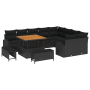 Conjunto de Sofá de Jardín de 12 Piezas con Cojines Ratán Polirrizado Negro Acacia | Foro24.es | Tu tienda online para hogar, jardín y más Foro24.es