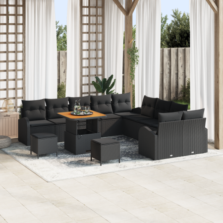 Conjunto de Sofá de Jardín de 13 Piezas con Cojines Ratán Poliéster Negro Acacia de , Sofás de exterior - Ref: Foro24-3362449...