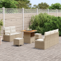 Conjunto de Sofás de Jardín 8 Piezas con Cojines Beige de Ratán Polimérico Acacia | Foro24.es | Tu tienda online para hogar, jardín y más Foro24.es