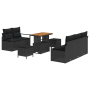 Conjunto de Sofás de Jardín de 8 Piezas con Cojines de Ratán y Poliéster Negro Acacia de , Sofás de exterior - Ref: Foro24-33...