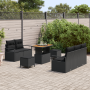 Conjunto de Sofás de Jardín de 8 Piezas con Cojines de Ratán y Poliéster Negro Acacia de , Sofás de exterior - Ref: Foro24-33...
