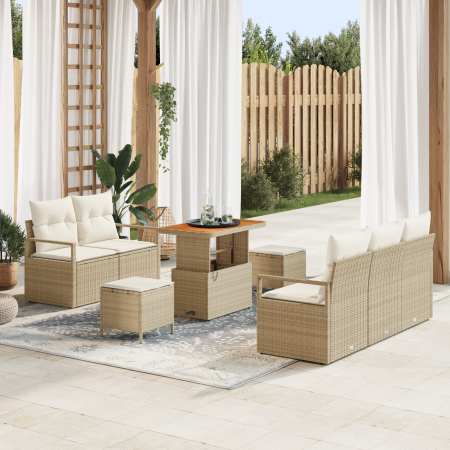 Conjunto de sofá de jardín de 8 piezas con cojines beige de ratán poliéster Acacia | Foro24.es | Tu tienda online para hogar, jardín y más Foro24.es