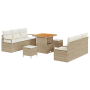 Juego de Sofás de Jardín de 9 Piezas con Cojines Beige de Ratán y Acacia | Foro24.es | Tu tienda online para hogar, jardín y más Foro24.es