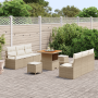 Juego de Sofás de Jardín de 9 Piezas con Cojines Beige de Ratán y Acacia | Foro24.es | Tu tienda online para hogar, jardín y más Foro24.es