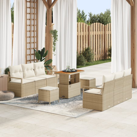 Conjunto de Sofás de Jardín de 9 Piezas con Cojines Beige Ratán Sintético Acacia | Foro24.es | Tu tienda online para hogar, jardín y más Foro24.es