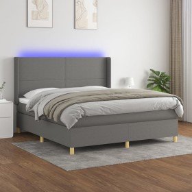 Cama box spring colchón y luces LED tela gris oscuro 180x200 cm Cama box spring colchón y luces LED tela gris oscuro 180x200 cm