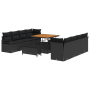 Conjunto de Sofá de Jardín de 11 Piezas con Cojines Negro de Ratán Poliéster de Acacia de , Sofás de exterior - Ref: Foro24-3...