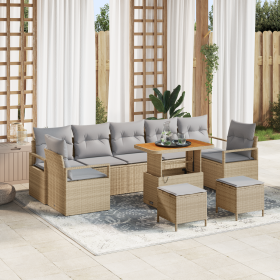 Conjunto de Sofá de Jardín de 10 Piezas con Cojines Beige Ratán Sintético Acacia de , Sofás de exterior - Ref: Foro24-3362512...