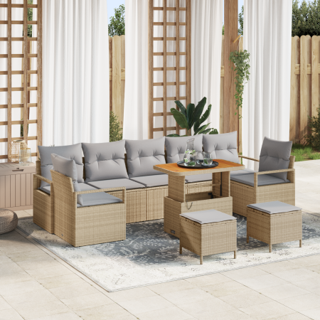 Conjunto de Sofá de Jardín de 10 Piezas con Cojines Beige Ratán Sintético Acacia de , Sofás de exterior - Ref: Foro24-3362512...