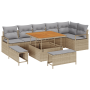 Conjunto de Sofá de Jardín de 9 Piezas  con Cojines Beige Poliratán Acacia | Foro24.es | Tu tienda online para hogar, jardín y más Foro24.es