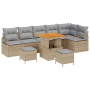 Conjunto de Sofás de Jardín de 9 Piezas con Cojines Beige Ratán Poli Acacia de , Sofás de exterior - Ref: Foro24-3362542, Pre...