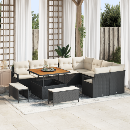 Conjunto de Sofás de Jardín de 12 Piezas con Cojines de Ratán Poli Negro de , Sofás de exterior - Ref: Foro24-3362555, Precio...