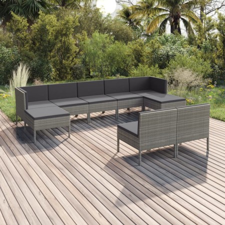 9-teiliges Gartenmöbel-Set und graue synthetische Rattankissen von vidaXL, Gartensets - Ref: Foro24-3094550, Preis: 775,55 €,...