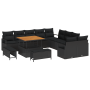 Conjunto de Sofá de Jardín  de 13 Piezas con Cojines Negro Poliratán Acacia | Foro24.es | Tu tienda online para hogar, jardín y más Foro24.es