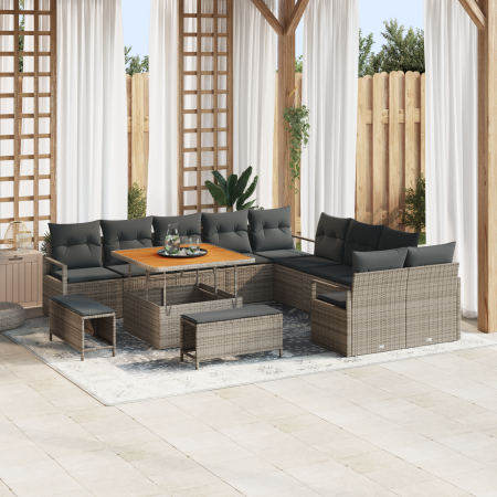 Conjunto de Sofá de Jardín de 13 Piezas con Cojines Gris Poliratán | Foro24.es | Tu tienda online para hogar, jardín y más Foro24.es