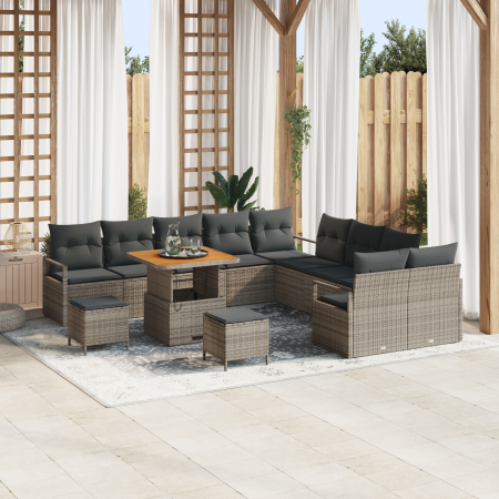 Sofá de jardín  de 13 piezas con cojines gris poliratán acacia | Foro24.es | Tu tienda online para hogar, jardín y más Foro24.es
