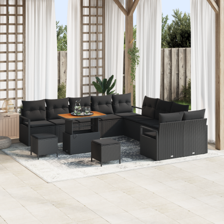 Conjunto de sofá de jardín de 13 piezas con cojines negro ratán acacia de , Sofás de exterior - Ref: Foro24-3362584, Precio: ...