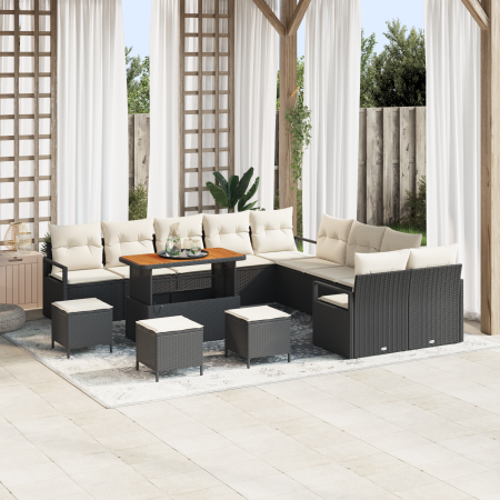 Conjunto de Sofá de Jardín de 14 Piezas con Cojines Negro Poliratán Acacia de , Sofás de exterior - Ref: Foro24-3362590, Prec...